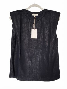 082 - Easel Pullover Top with Silver threads Running Thru Fabric- L